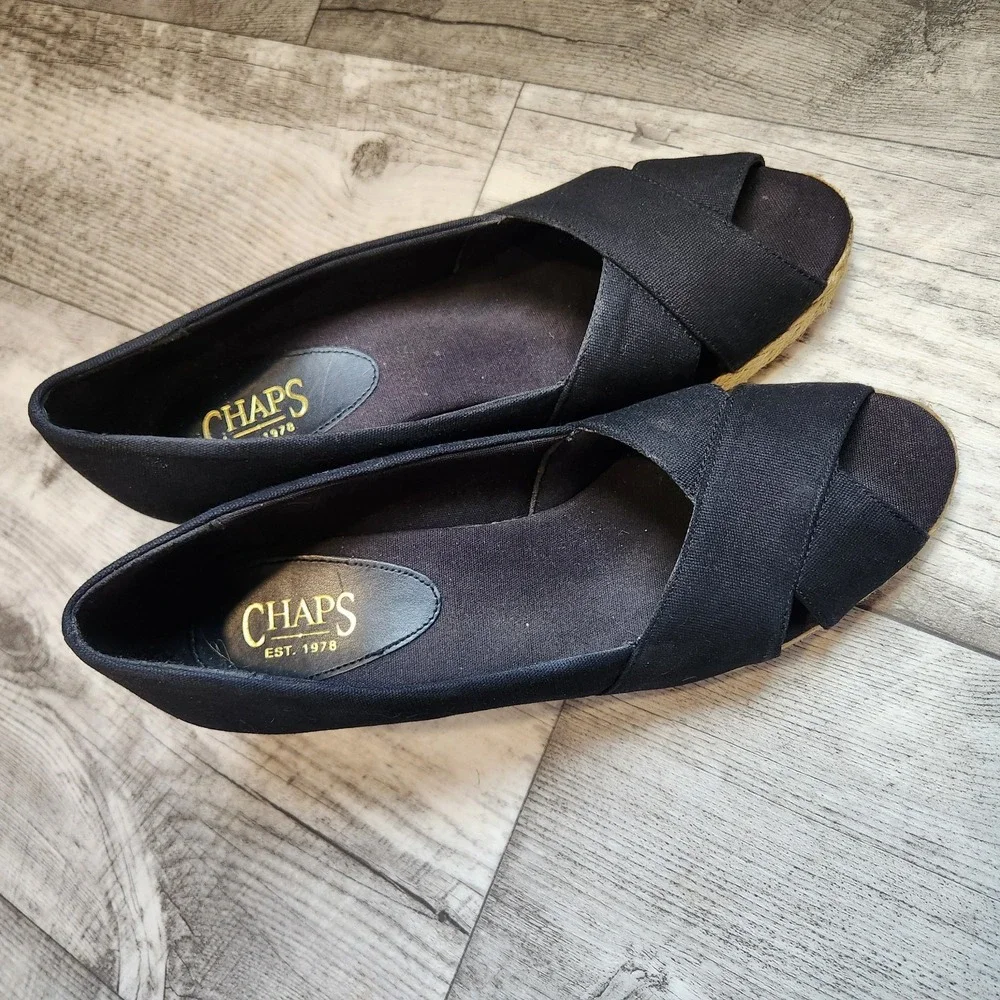 Chaps‎ Dakoda Espadrille Wedge Women's Size 10 Black Canvas Sandal Open Toe